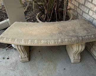 Curved Concrete Garden Bench with Oval Motif