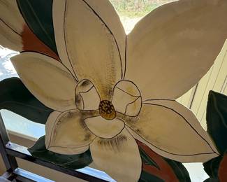 Metal Bench with Magnolia Motif