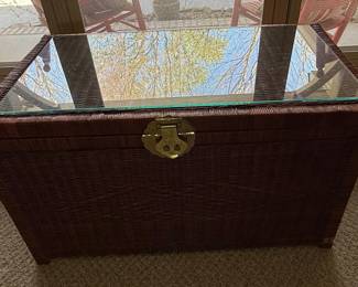 Vintage Chinoiserie Wicker Trunk Coffee Table