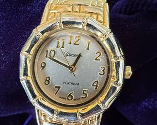 Geneva Platinum Ladies Watch Octagonal Bezel Bamboo Band