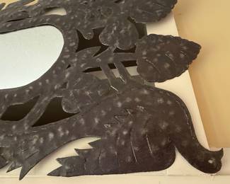 Haitian Metal Art Mirror with Birds and Foliage