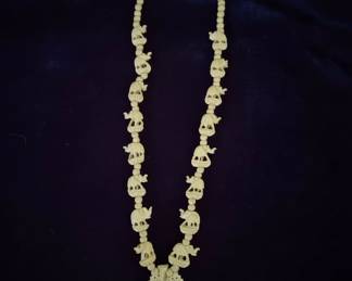 Carved Bone Elephant Pendant Necklace