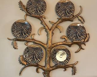 Gold Tone Butterfly Zebra Plate Tree Wall Decor