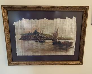 Egyptian Papyrus Painting with Sailboat