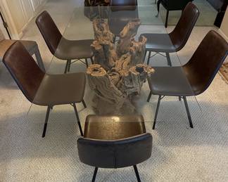 Teak Root Dining Table with Glass Top