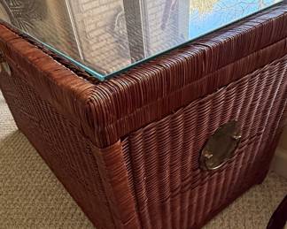 Vintage Chinoiserie Wicker Trunk Coffee Table