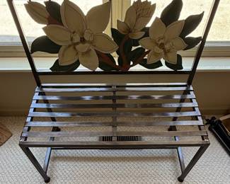 Metal Bench with Magnolia Motif