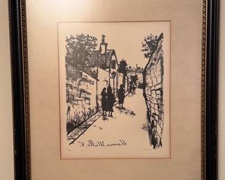 Maurice Utrillo Style Street Scene Lithograph