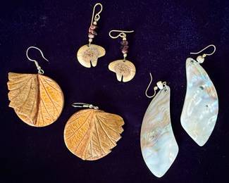 Assorted Natural Material Earrings - Leaf, Bone, Mother of Pearl