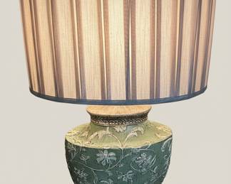 Green Floral Relief Ceramic Ginger Jar Table Lamp Style