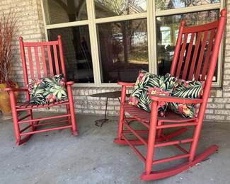 Red Wooden Slatted Porch Rocking Chair Style
