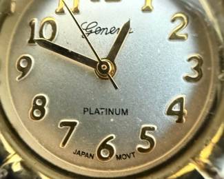 Geneva Platinum Ladies Watch Octagonal Bezel Bamboo Band