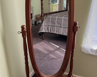 Oval Cheval Mirror with Carved Inlay