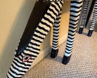 Hand-Painted Folk Art Zebra Bench