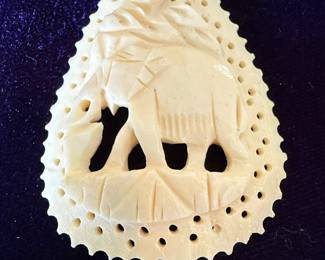 Carved Bone Elephant Pendant Necklace