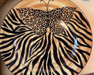 Gold Tone Butterfly Zebra Plate Tree Wall Decor