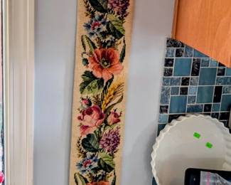 Vintage 4 foot hand embroidered bell pull