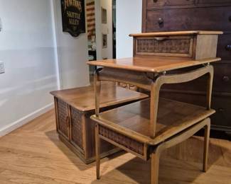 MCM Lane Basket Weave Front  End Tables 