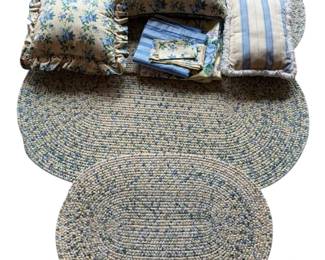 Blue  Beige Floral Pillow, Rugs  More