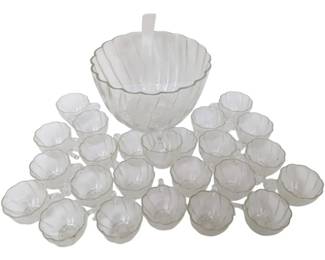 Clear Glass Punch Bowl With Cups