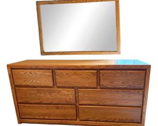 Oak 7 Drawer Dresser With Mirror