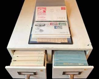 Collectible Stamps In Metal Filing Cabinet