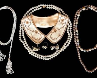 Vintage Glentex Beaded Faux Pearl Collar, Necklaces,  Earrings