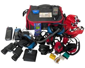 Mystery Lot Of Racing Gear  Including Track Scan Headphones, Walkietalkies  More