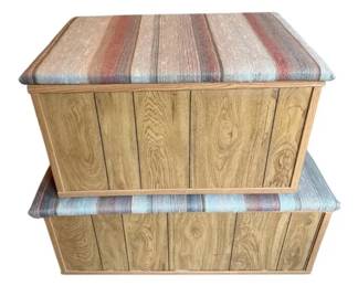 2 Wooden Storage Bins With Removable Cloth Lids