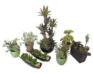 8 Artificial Plants  2 Faux Greenery In Brass Planters