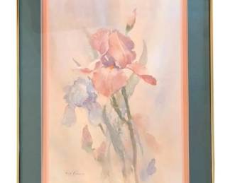 Framed Pink Irises Artwork By Ruth Baderian 28.5 x 22.5 