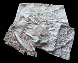 Four White  Floral Linens