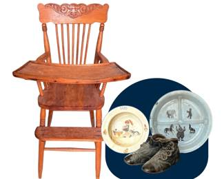 Antique High Chair, Childrens Shoes, And More