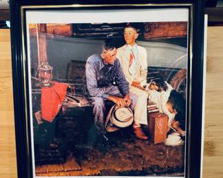 vintage framed print of the famous 1954 painting "Breaking Home Ties" by American illustrator Norman Rockwell
