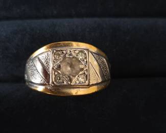 Mens TwoTone Ring with Cubic Zirconia and Textured Band