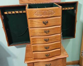 Vintage Powell Woodland Oak Jewelry Armoire with Mirror second image