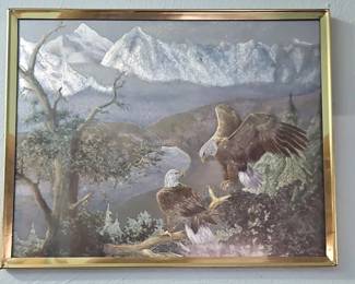 Framed Embossed Metal Art of Two Bald Eagles by Ted Blaylock