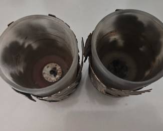 Frosted Glass Votive Candle Holders with Leaf Design Metal Cuffs second image