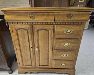 Vintage Oak Dresser with Cabinet Doors by Bassett Furniture