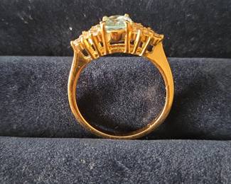 Oval Aquamarine and White Stone Ring in GoldTone Metal second image