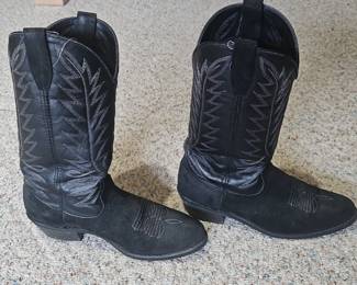 Black Suede and Leather Cowboy Boots with White Stitching