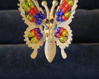 Articulated Beaded Butterfly Brooch