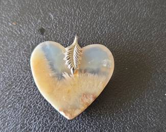HeartShaped Dendritic Agate Pendant with Silver Leaf Bail second image