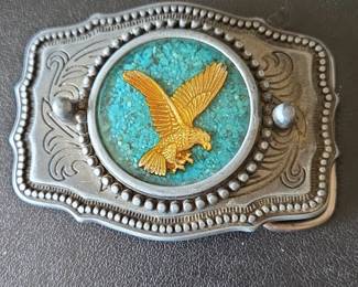 Vintage Western Eagle Turquoise Belt Buckle