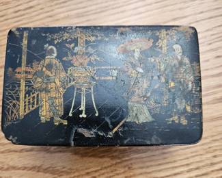 Antique Japanese Black Lacquer Box with Maki-e Decoration