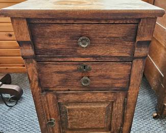 Antique Oak Nightstand with Two Drawers and Cabinet