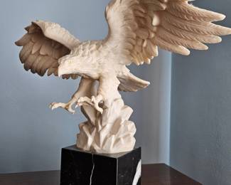Amilcare Santini Alabaster Eagle Sculpture on Marble Base