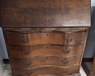 Antique Chippendale Style Mahogany Serpentine Front Secretary Desk