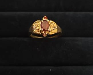 Gold Plated Oval Red Stone Ring with Accent Stones