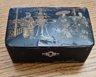Antique Japanese Black Lacquer Box with Maki-e Decoration